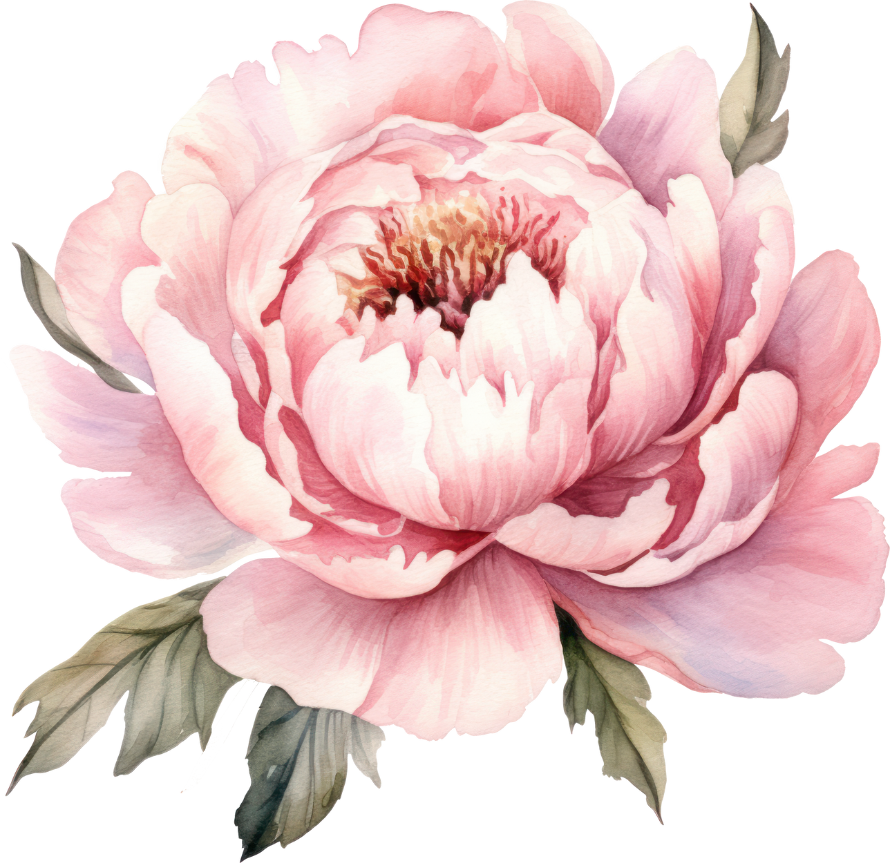 Peony Pink Flower Watercolor Illustration